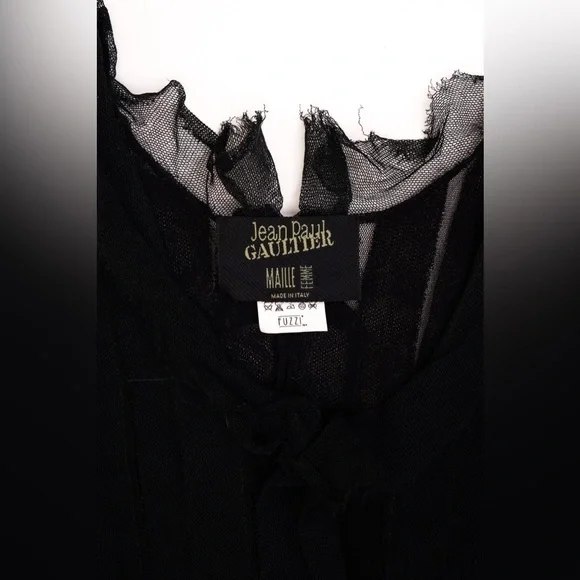 Jean Paul Gaultier Semi Sheer Fringe Black Mesh Dress